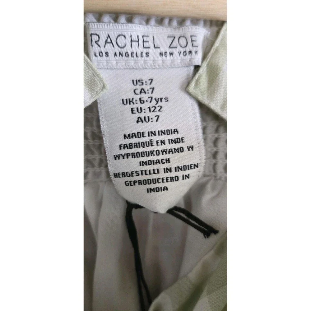 NWT RACHEL ZOE Girls Dress Floral Tiered Check Green Pink Shirred Back Size 7